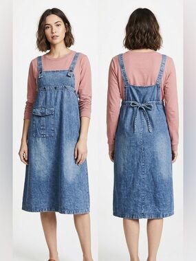 Acid Wash Denim Pinafore Dress Cottagecore Gardencore Coquette Girl Y2K